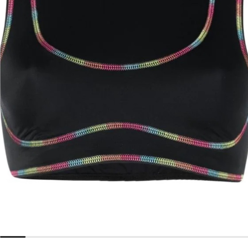 Palm Angels Black Muscle Tee with Multicolor Trim